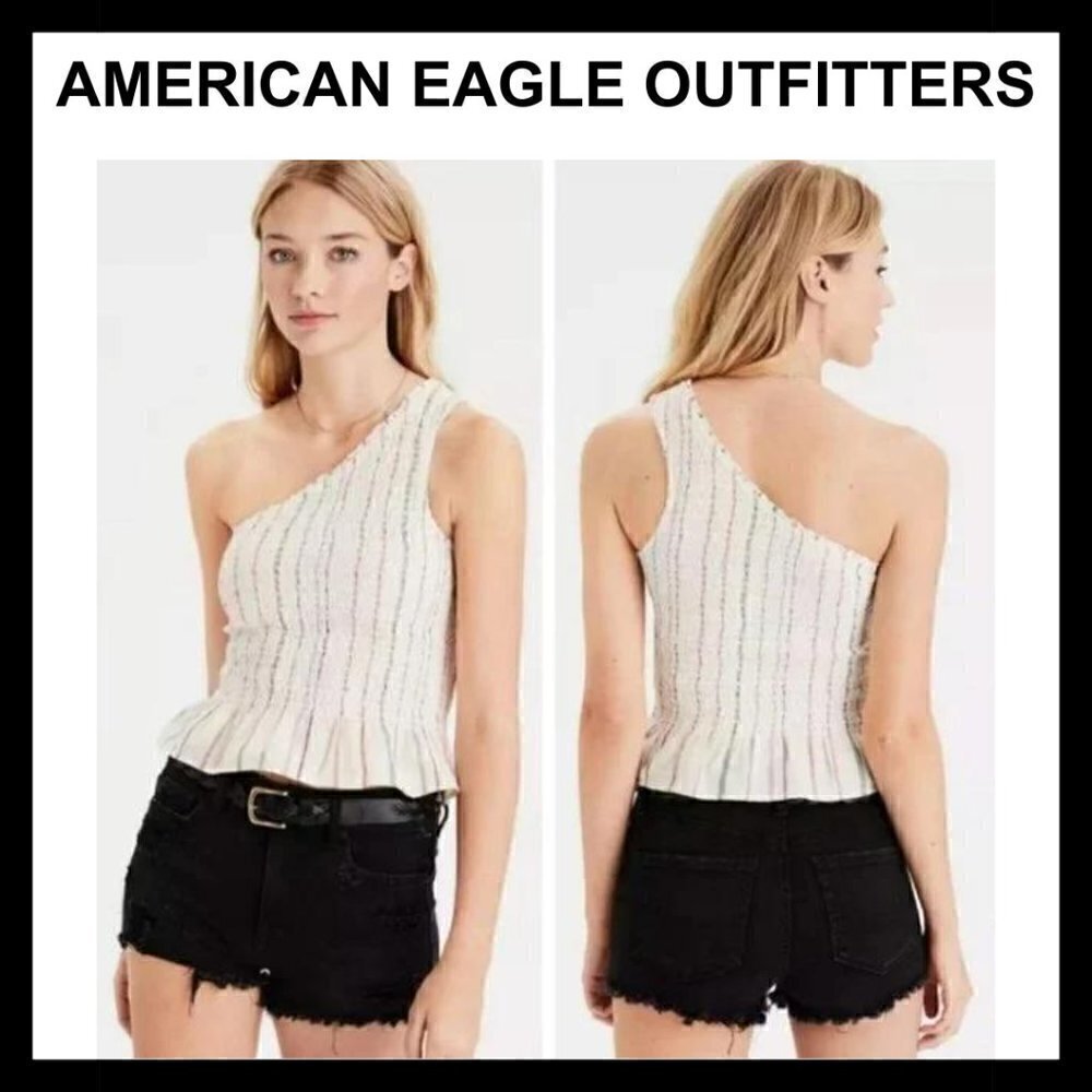 NWT AEO Striped one shoulder boho festival western top